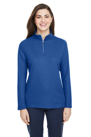 Core 365 CE405W Womens Fusion ChromaSoft Performance Moisture Wicking Pique 1/4 Zip Sweatshirt True Royal Blue Model Front