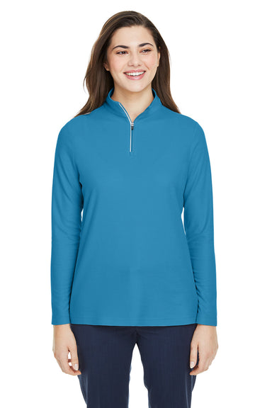 Core 365 CE405W Womens Fusion ChromaSoft Performance Moisture Wicking Pique 1/4 Zip Sweatshirt Electric Blue Model Front