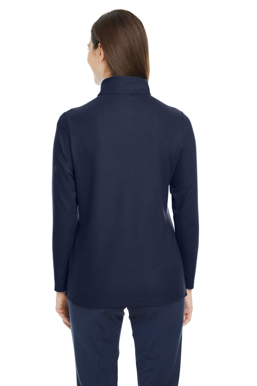 Core 365 CE405W Womens Fusion ChromaSoft Performance Moisture Wicking Pique 1/4 Zip Sweatshirt Classic Navy Blue Model Back