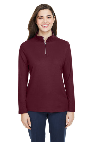 Core 365 CE405W Womens Fusion ChromaSoft Performance Moisture Wicking Pique 1/4 Zip Sweatshirt Burgundy Model Front