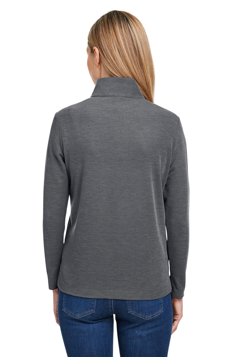 Core 365 CE405W Womens Fusion ChromaSoft Performance Moisture Wicking Pique 1/4 Zip Sweatshirt Heather Carbon Grey Model Back