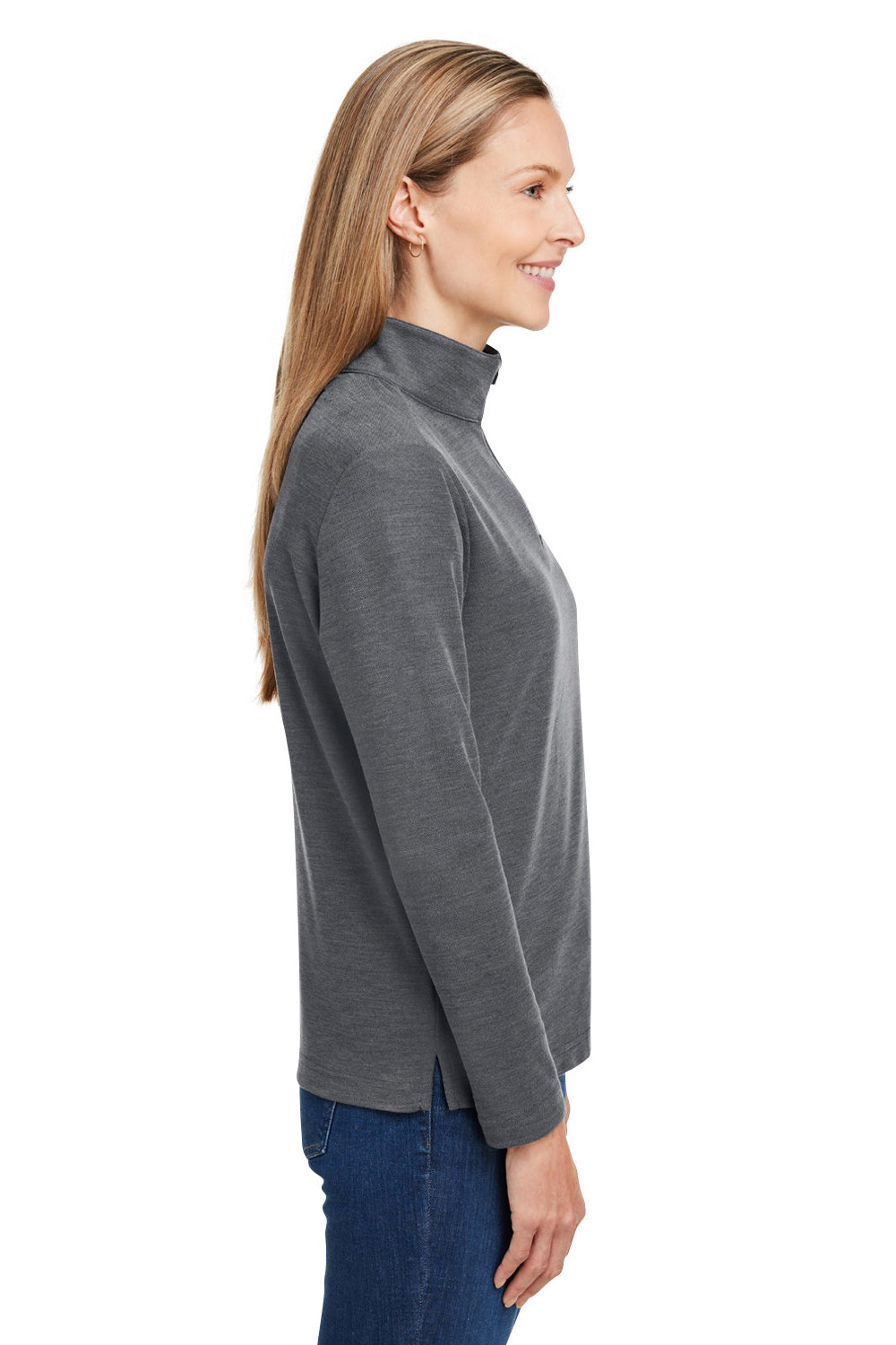 Core 365 CE405W Womens Fusion ChromaSoft Performance Moisture Wicking Pique 1/4 Zip Sweatshirt Heather Carbon Grey Model Side