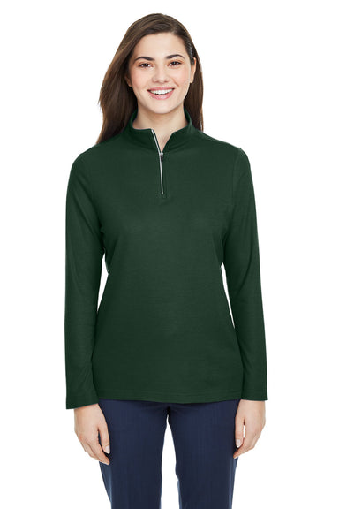 Core 365 CE405W Womens Fusion ChromaSoft Performance Moisture Wicking Pique 1/4 Zip Sweatshirt Forest Green Model Front