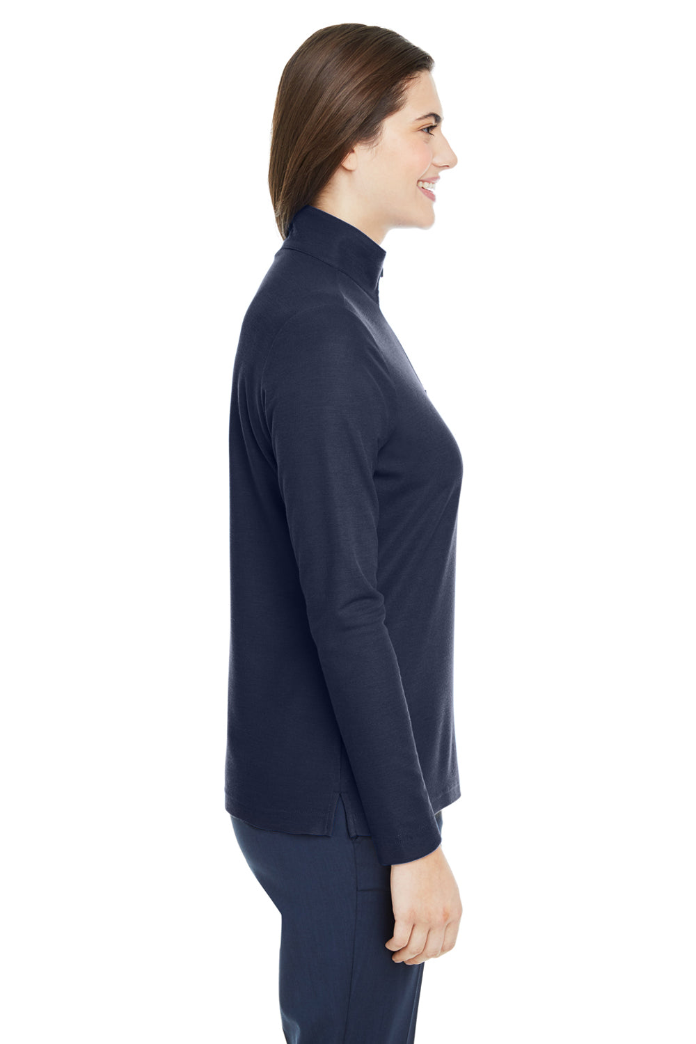 Core 365 CE405W Womens Fusion ChromaSoft Performance Moisture Wicking Pique 1/4 Zip Sweatshirt Classic Navy Blue Model Side