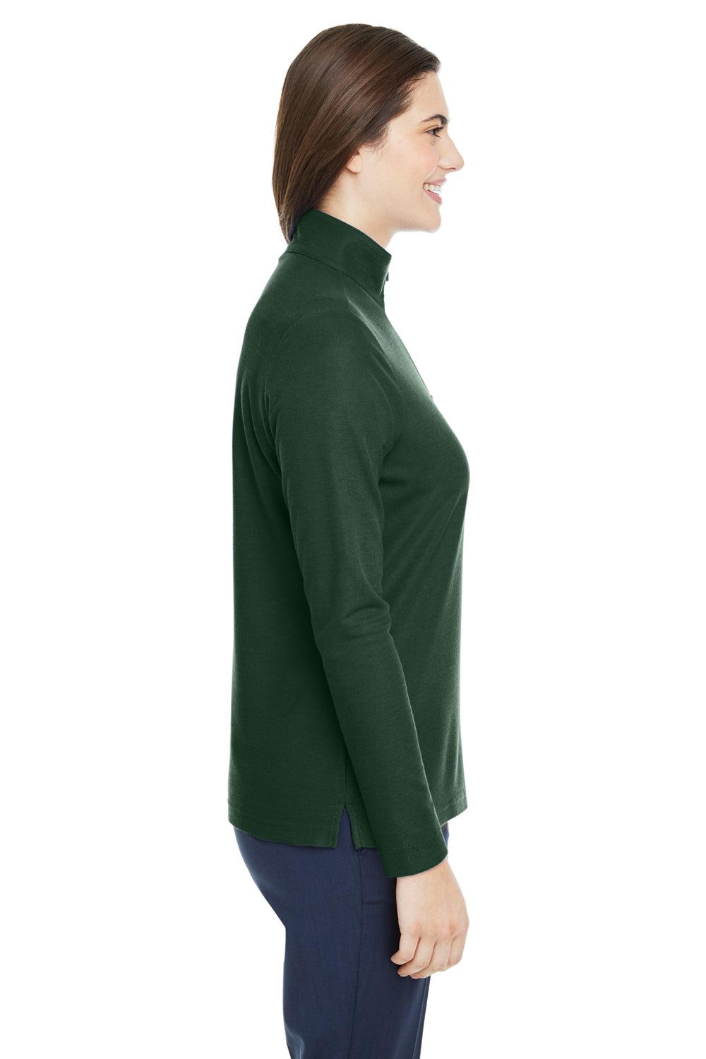 Core 365 CE405W Womens Fusion ChromaSoft Performance Moisture Wicking Pique 1/4 Zip Sweatshirt Forest Green Model Side