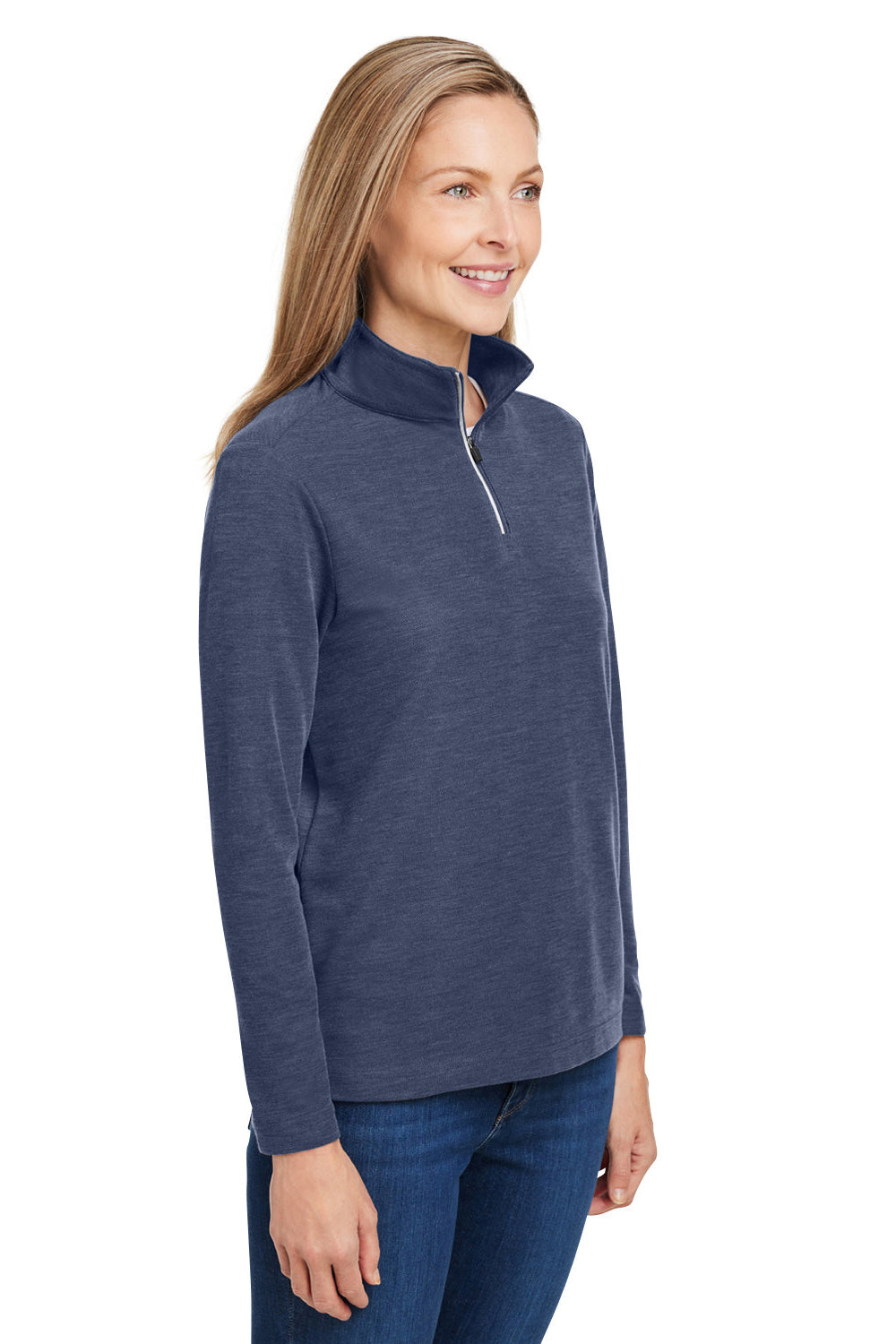 Core 365 CE405W Womens Fusion ChromaSoft Performance Moisture Wicking Pique 1/4 Zip Sweatshirt Heather Classic Navy Blue Model 3q