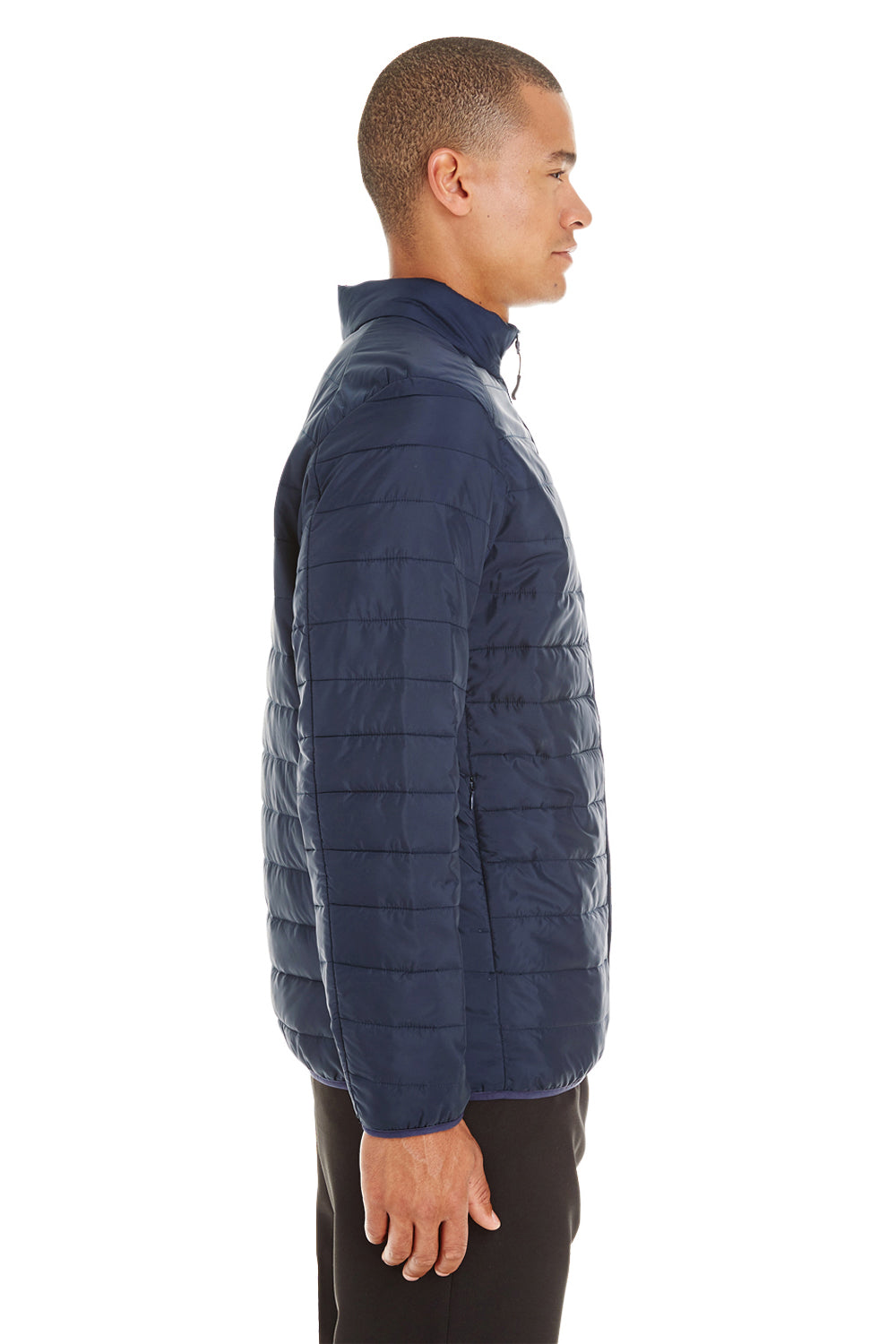 Core 365 CE700 Mens Prevail Packable Puffer Water Resistant Full Zip Jacket Classic Navy Blue Model Side