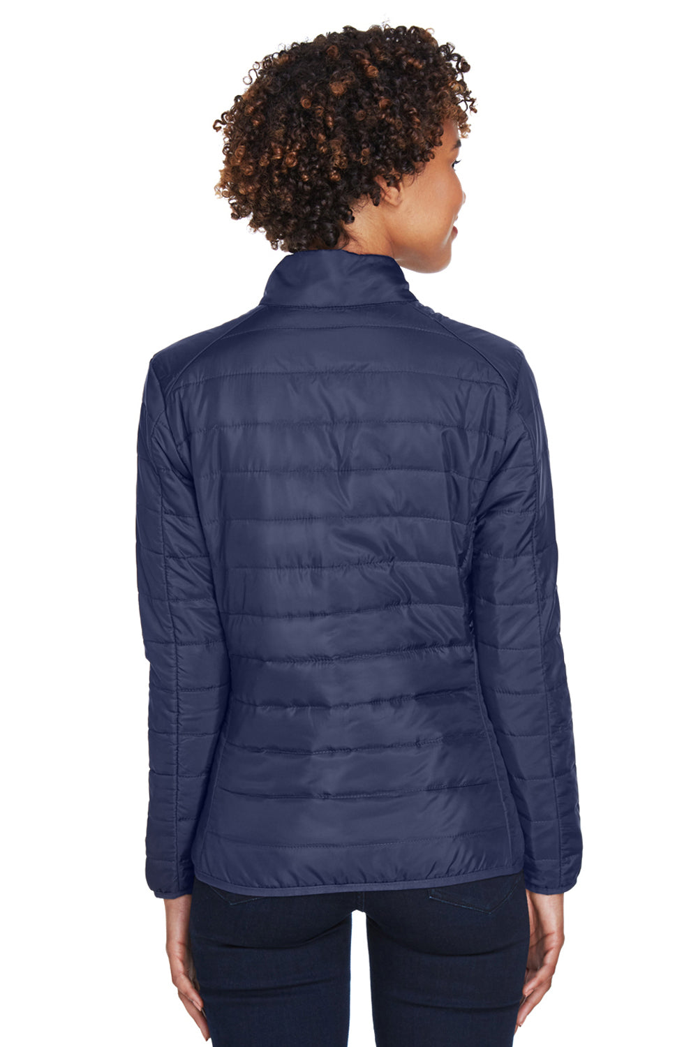 Core 365 CE700W Womens Prevail Packable Puffer Water Resistant Full Zip Jacket Classic Navy Blue Model Back