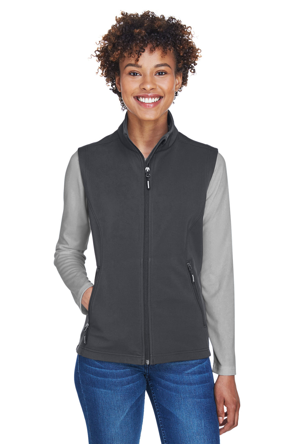 Core 365 CE701W Womens Cruise Water Resistant Full Zip Fleece Vest Carbon Grey Model Front