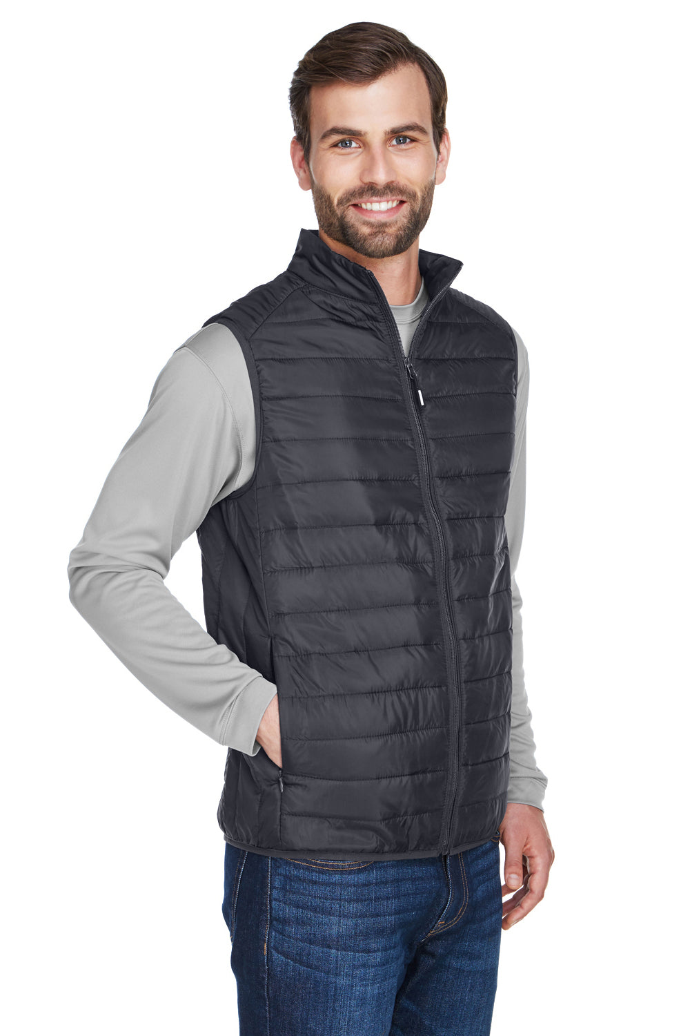 Core 365 CE702 Mens Prevail Packable Puffer Water Resistant Full Zip Vest Carbon Grey Model 3q