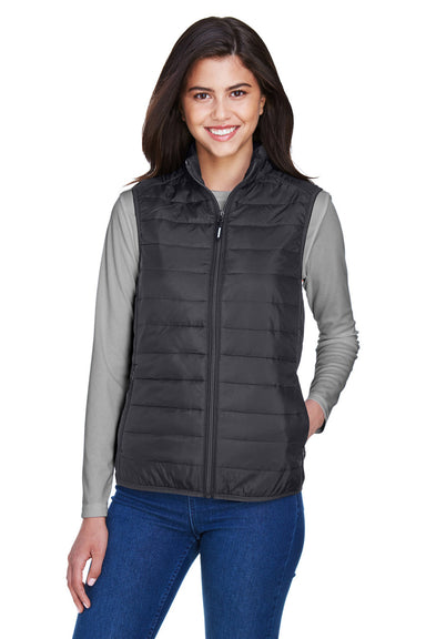 Core 365 CE702W Womens Prevail Packable Puffer Water Resistant Full Zip Vest Carbon Grey Model Front