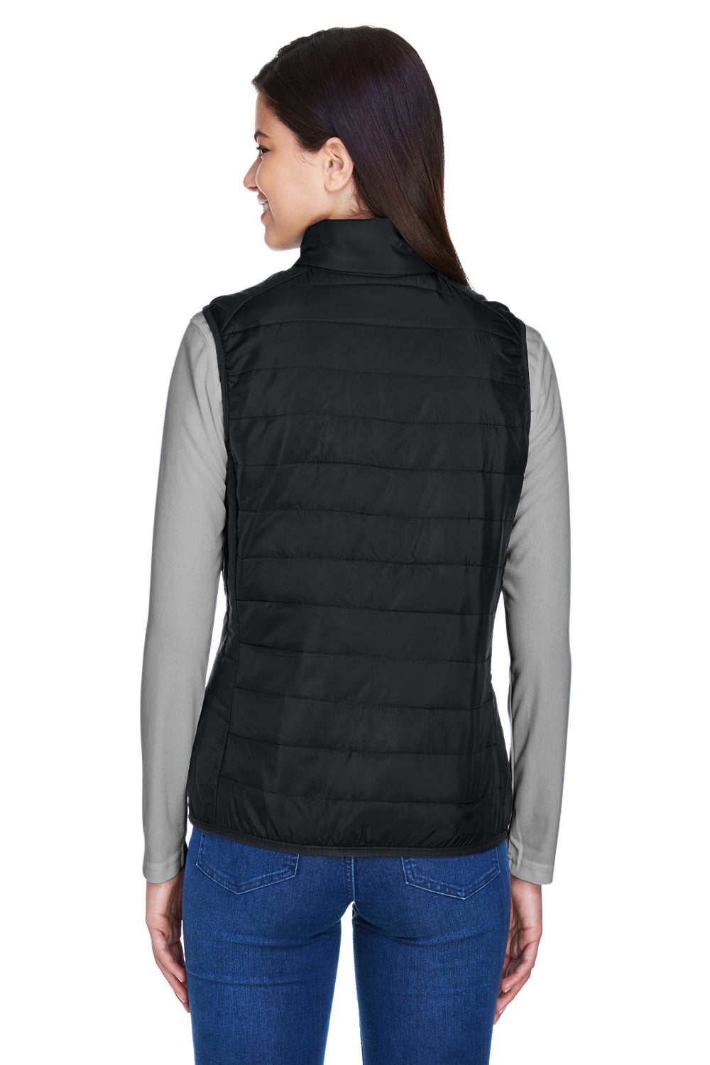 Core 365 CE702W Womens Prevail Packable Puffer Water Resistant Full Zip Vest Black Model Back