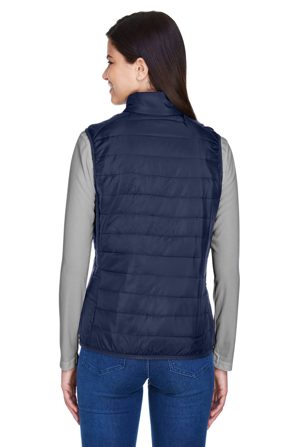 Core 365 CE702W Womens Prevail Packable Puffer Water Resistant Full Zip Vest Classic Navy Blue Model Back