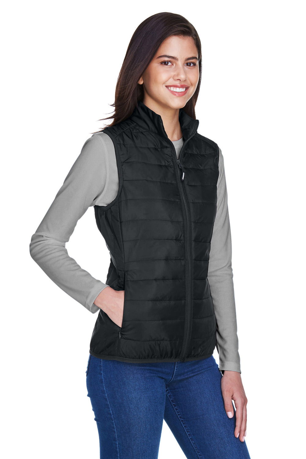 Core 365 CE702W Womens Prevail Packable Puffer Water Resistant Full Zip Vest Black Model 3q