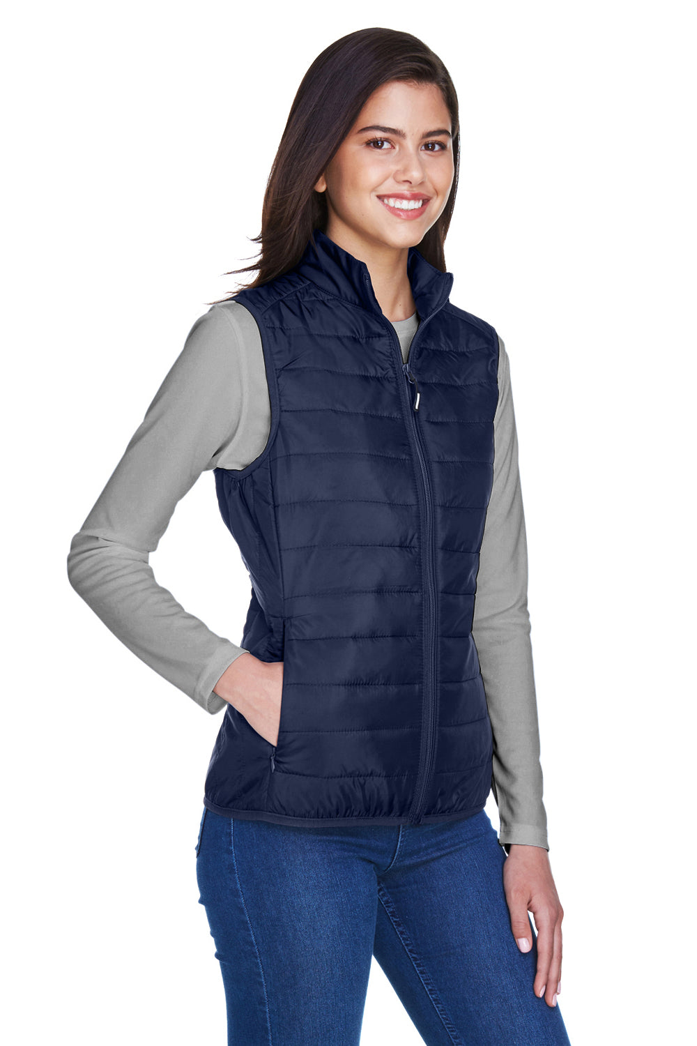 Core 365 CE702W Womens Prevail Packable Puffer Water Resistant Full Zip Vest Classic Navy Blue Model 3q