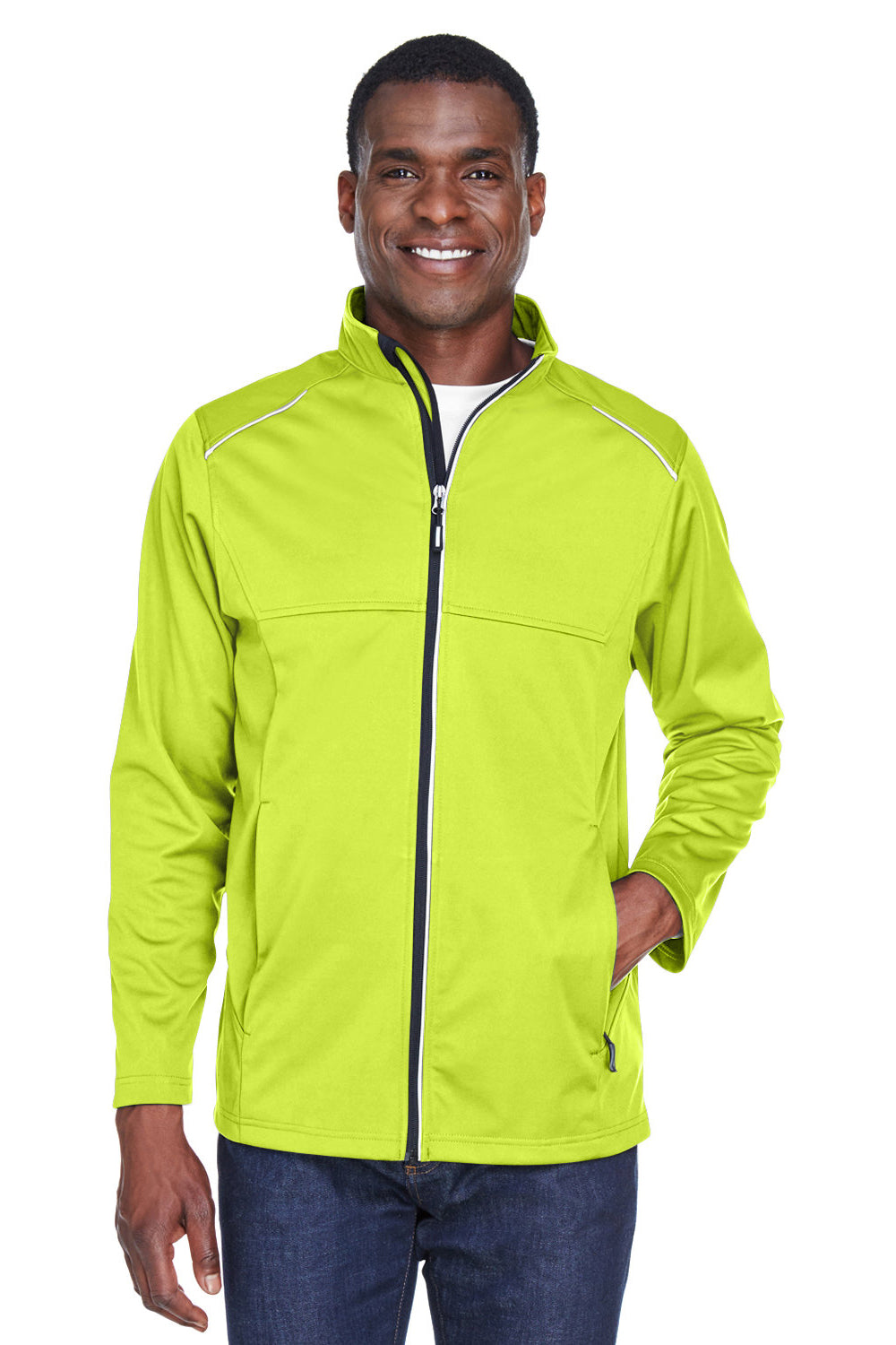 Core 365 CE708 Mens Techno Lite Water Resistant Full Zip Jacket Safety Yellow Model Front