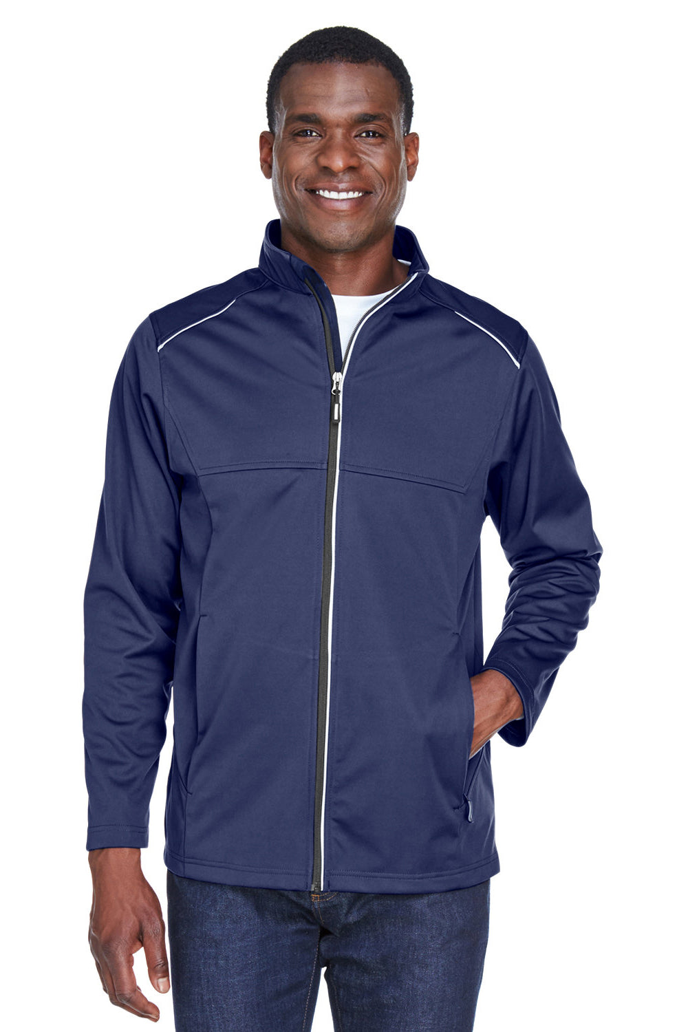 Core 365 CE708 Mens Techno Lite Water Resistant Full Zip Jacket Classic Navy Blue Model Front