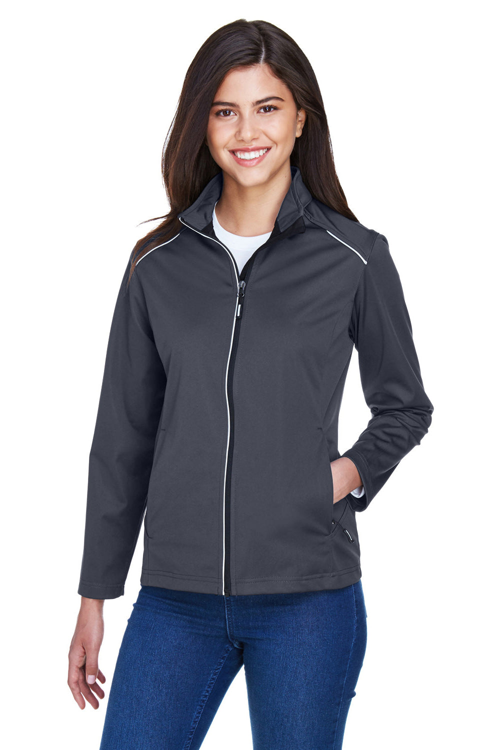 Core 365 CE708W Womens Techno Lite Water Resistant Full Zip Jacket Carbon Grey Model Front