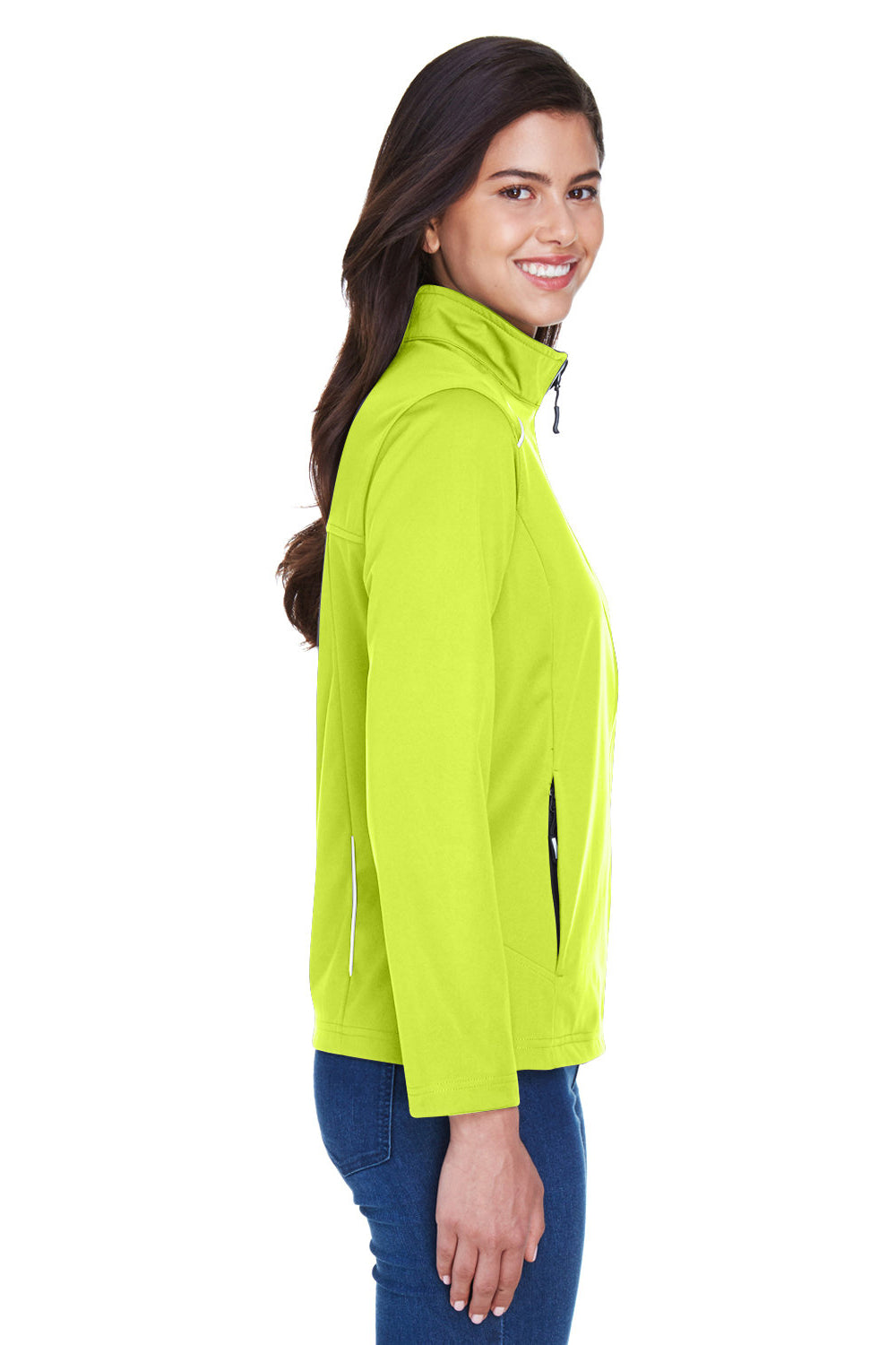 Core 365 CE708W Womens Techno Lite Water Resistant Full Zip Jacket Safety Yellow Model Side