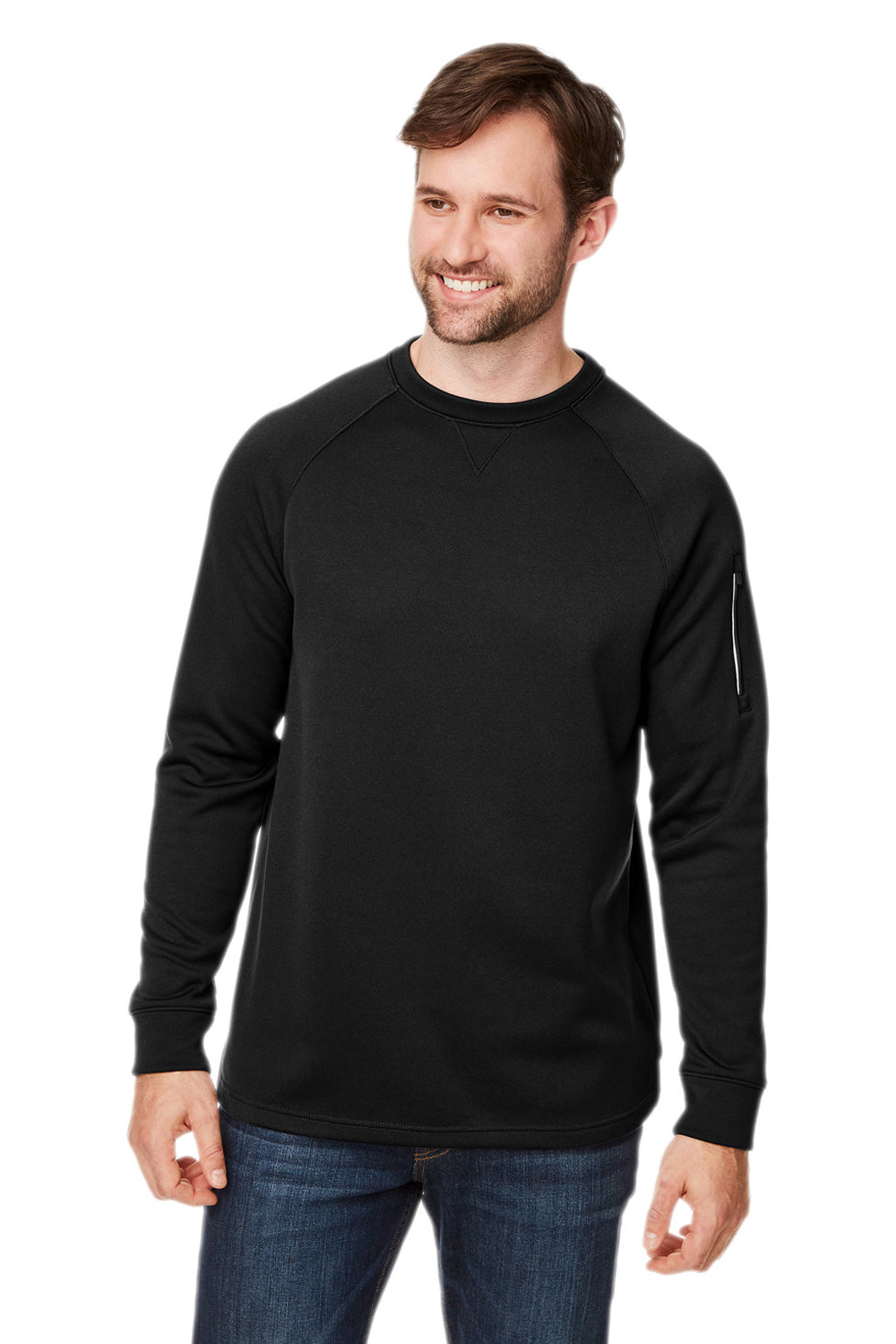 Core 365 CE800 Mens Fusion ChromaSoft Anti Static Fleece Crewneck Sweatshirt Black Model Front