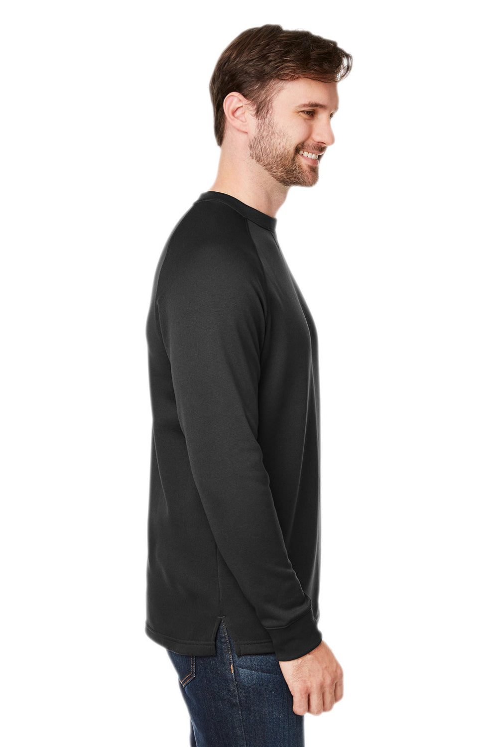 Core 365 CE800 Mens Fusion ChromaSoft Anti Static Fleece Crewneck Sweatshirt Black Model Side