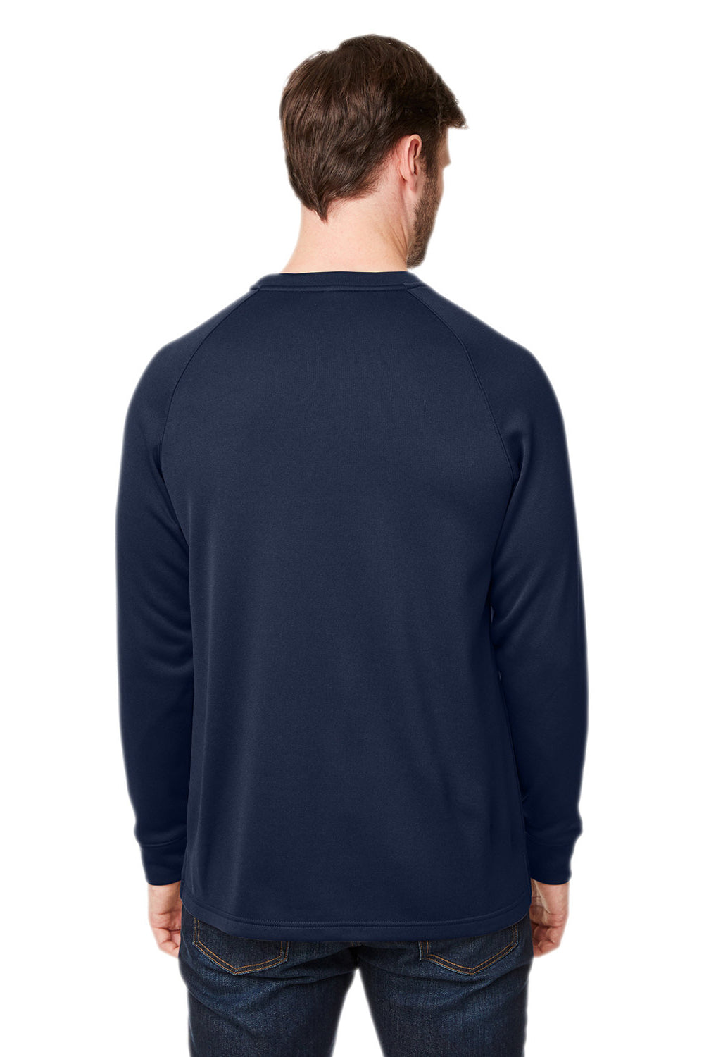 Core 365 CE800 Mens Fusion ChromaSoft Anti Static Fleece Crewneck Sweatshirt Classic Navy Blue Model Back