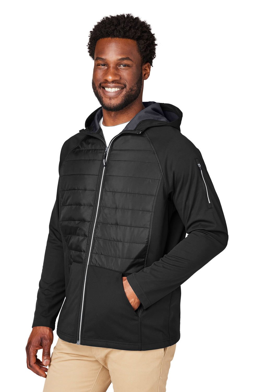 Core 365 CE808 Mens Techno Lite Hybrid Windproof & Waterproof Full Zip Hooded Jacket Black Model 3q