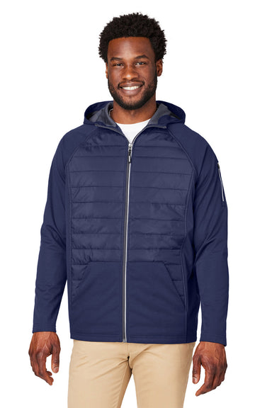 Core 365 CE808 Mens Techno Lite Hybrid Windproof & Waterproof Full Zip Hooded Jacket Classic Navy Blue Model Front