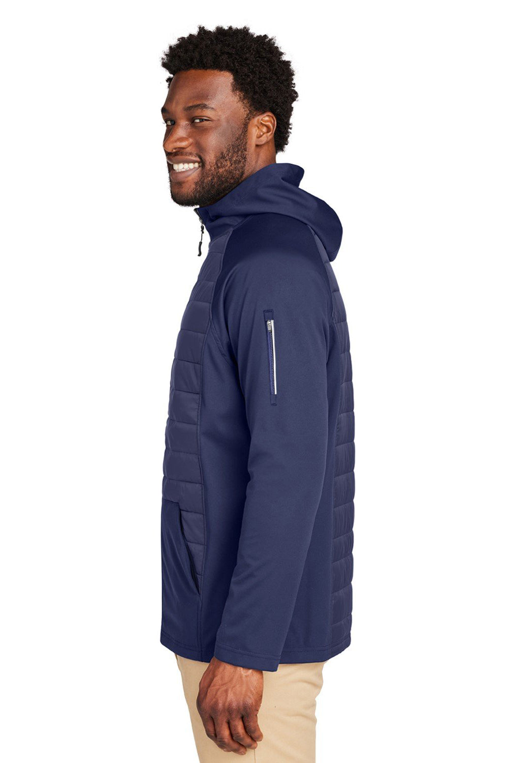 Core 365 CE808 Mens Techno Lite Hybrid Windproof & Waterproof Full Zip Hooded Jacket Classic Navy Blue Model Side