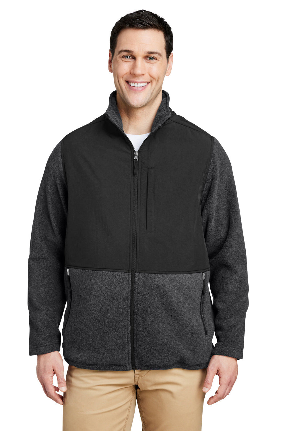 Core 365 CE890 Mens Journey Summit Hybrid Full Zip Jacket Heather Charcoal Grey/Black Model Front