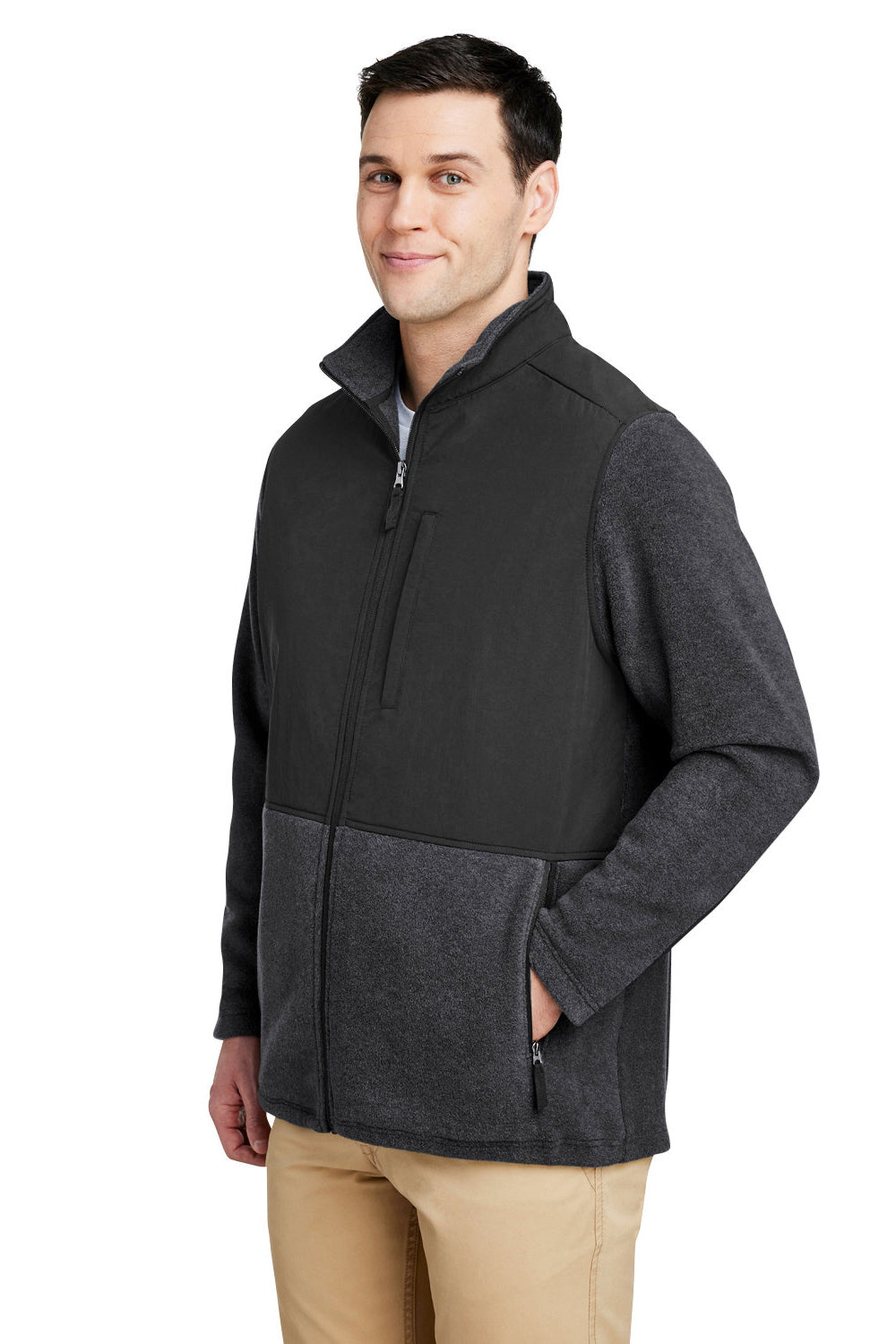 Core 365 CE890 Mens Journey Summit Hybrid Full Zip Jacket Heather Charcoal Grey/Black Model 3q