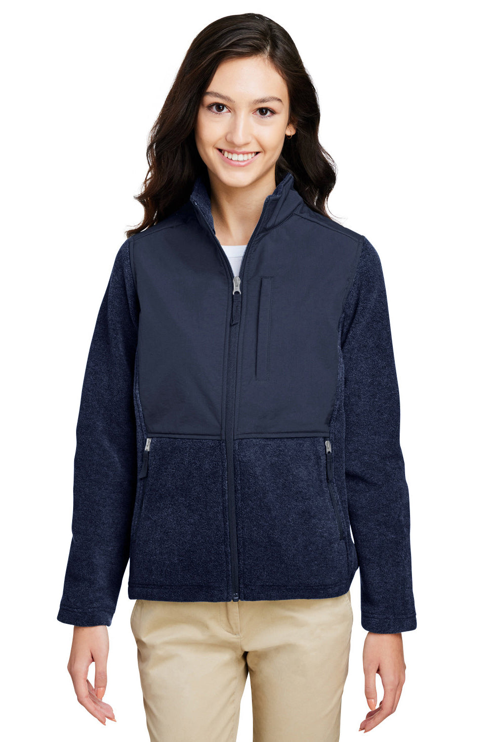 Core 365 CE890W Womens Journey Summit Hybrid Full Zip Jacket Classic Navy Blue Model Front