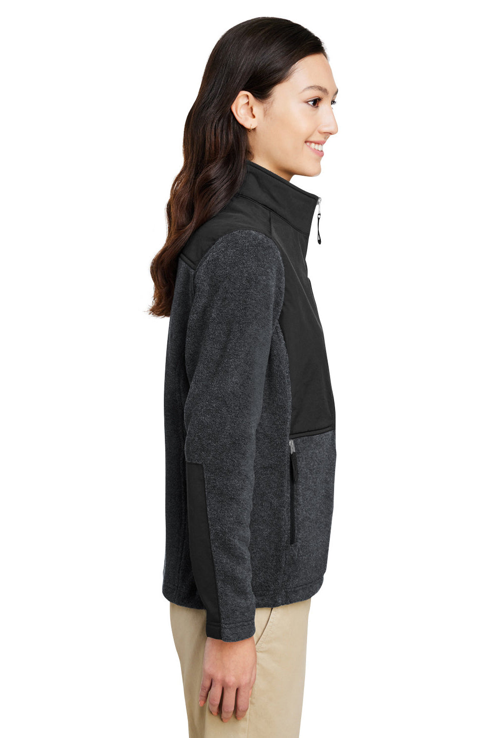 Core 365 CE890W Womens Journey Summit Hybrid Full Zip Jacket Heather Charcoal Grey/Black Model Side