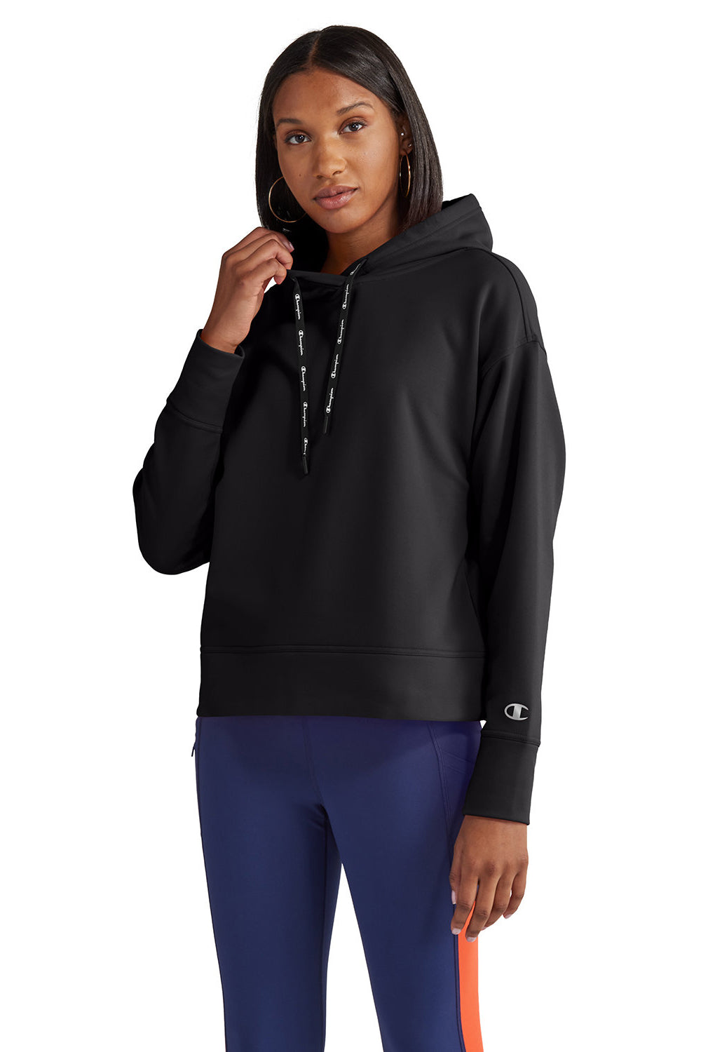 Champion CHP100 Womens Sport Hooded Sweatshirt Hoodie Black Model Front