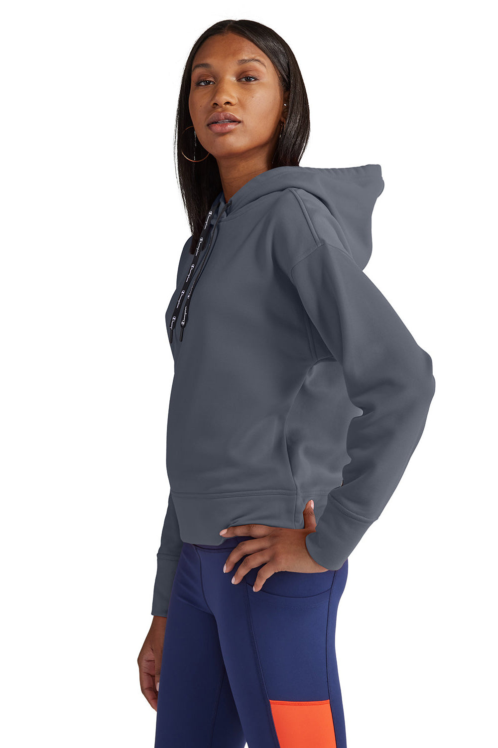 Champion CHP100 Womens Sport Hooded Sweatshirt Hoodie Stealth Grey Model Side