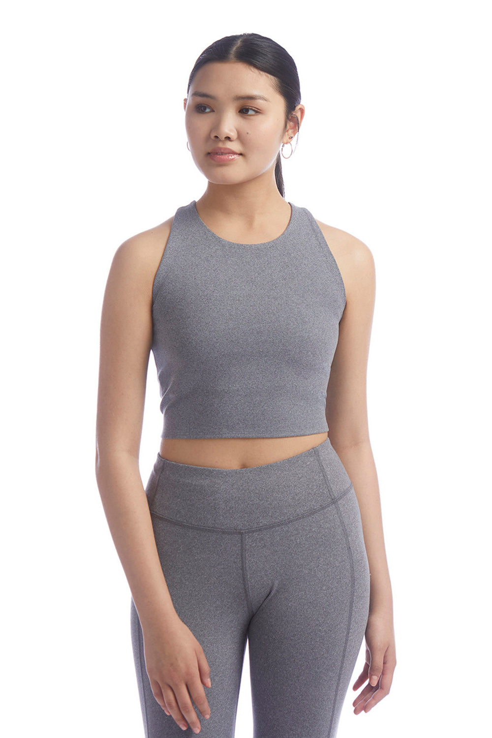 Champion CHP110 Womens Crop Racerback Tank Top Heather Grey Model Front