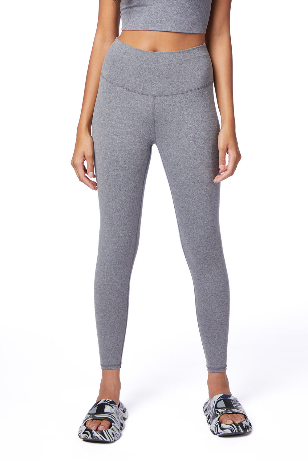 Champion CHP120 Womens Sport Soft Touch Leggings w/ Pocket Heather Grey Model Front