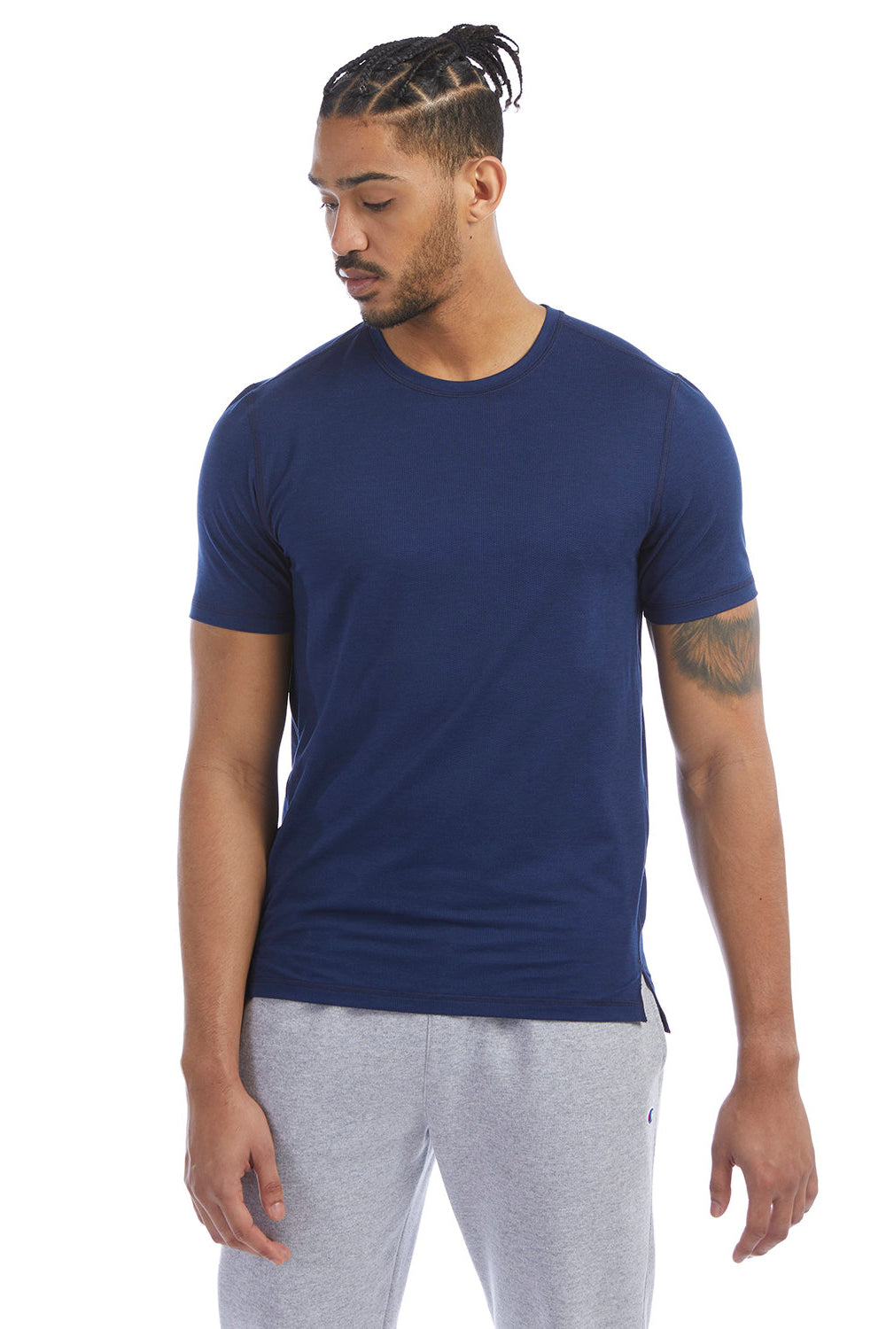 Champion CHP160 Mens Sport Short Sleeve Crewneck T-Shirt Navy Blue Model Front