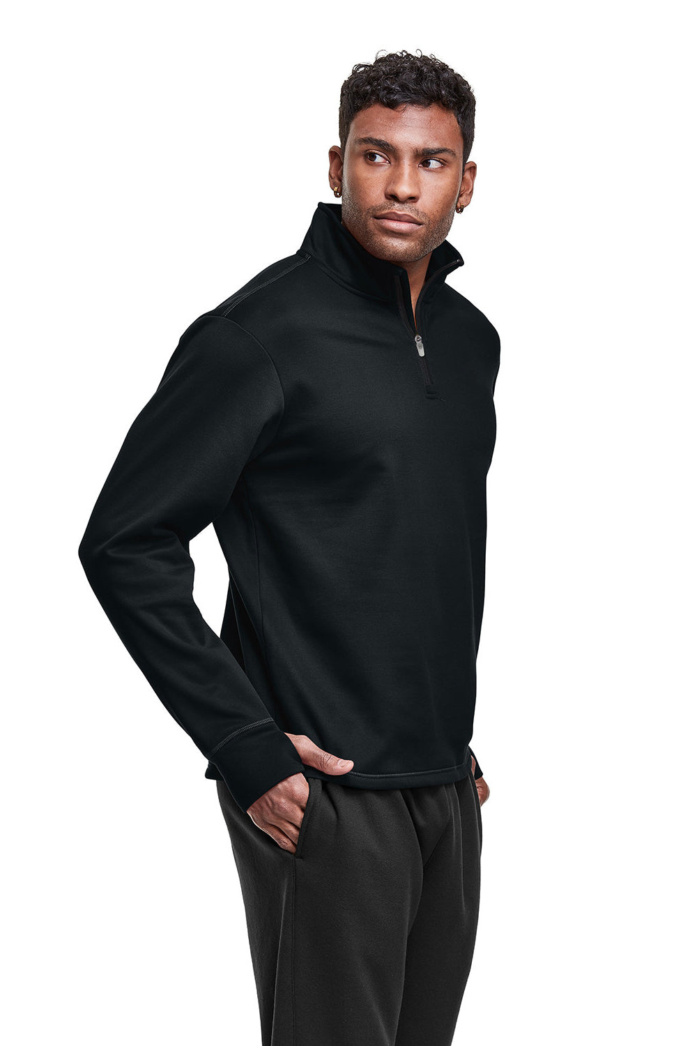 Champion CHP190 Mens Sport 1/4 Zip Pullover Black Model Side