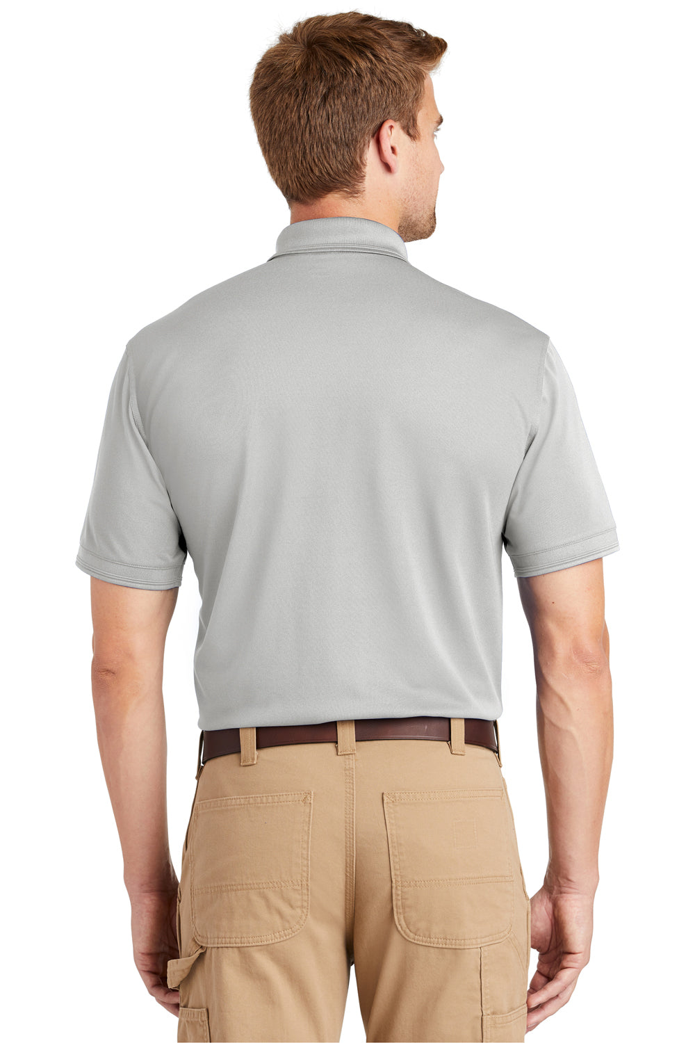 CornerStone CS4020 Mens Industrial Moisture Wicking Short Sleeve Polo Shirt Light Grey Model Back