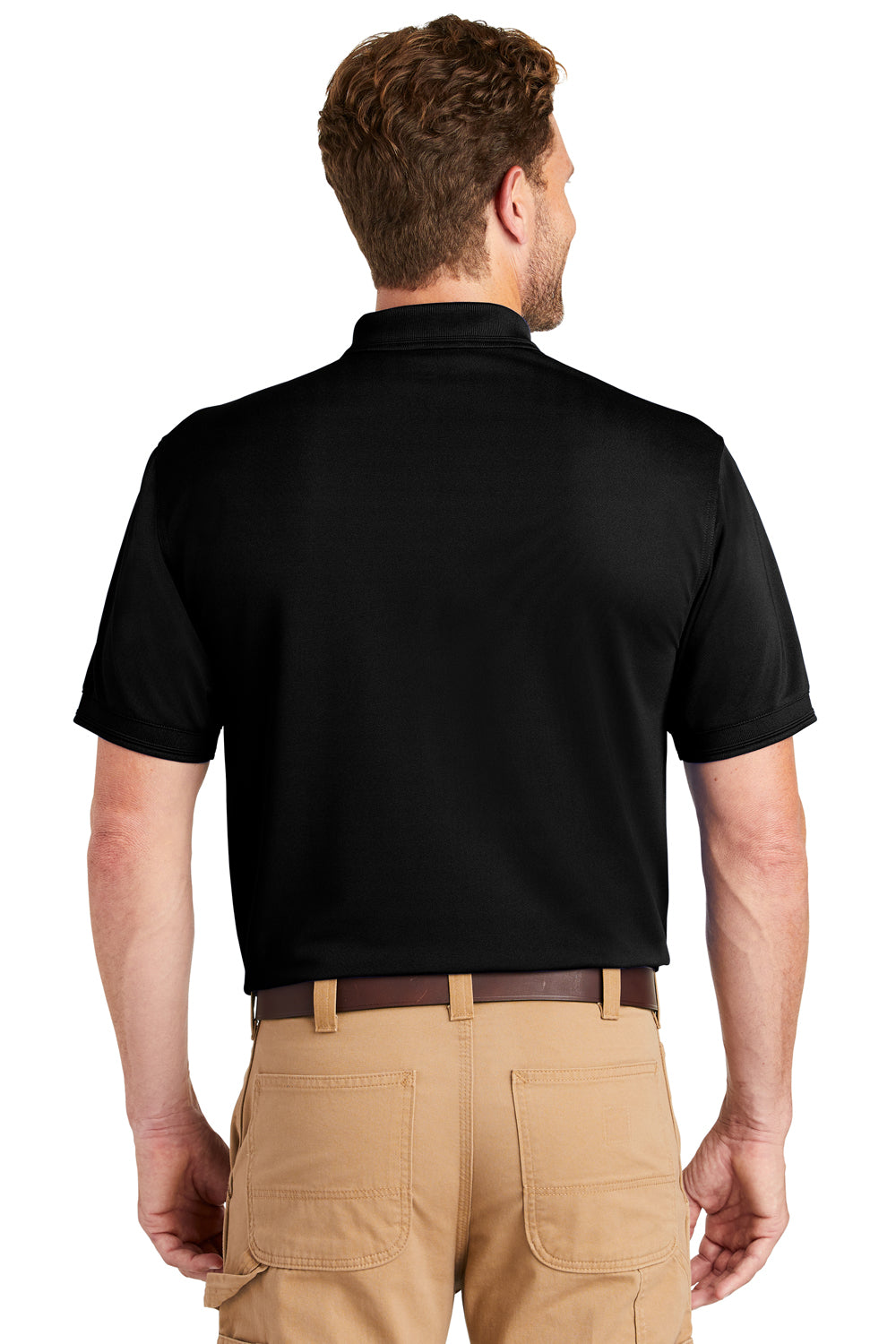 CornerStone CS4020P Mens Industrial Moisture Wicking Short Sleeve Polo Shirt w/ Pocket Black Model Back