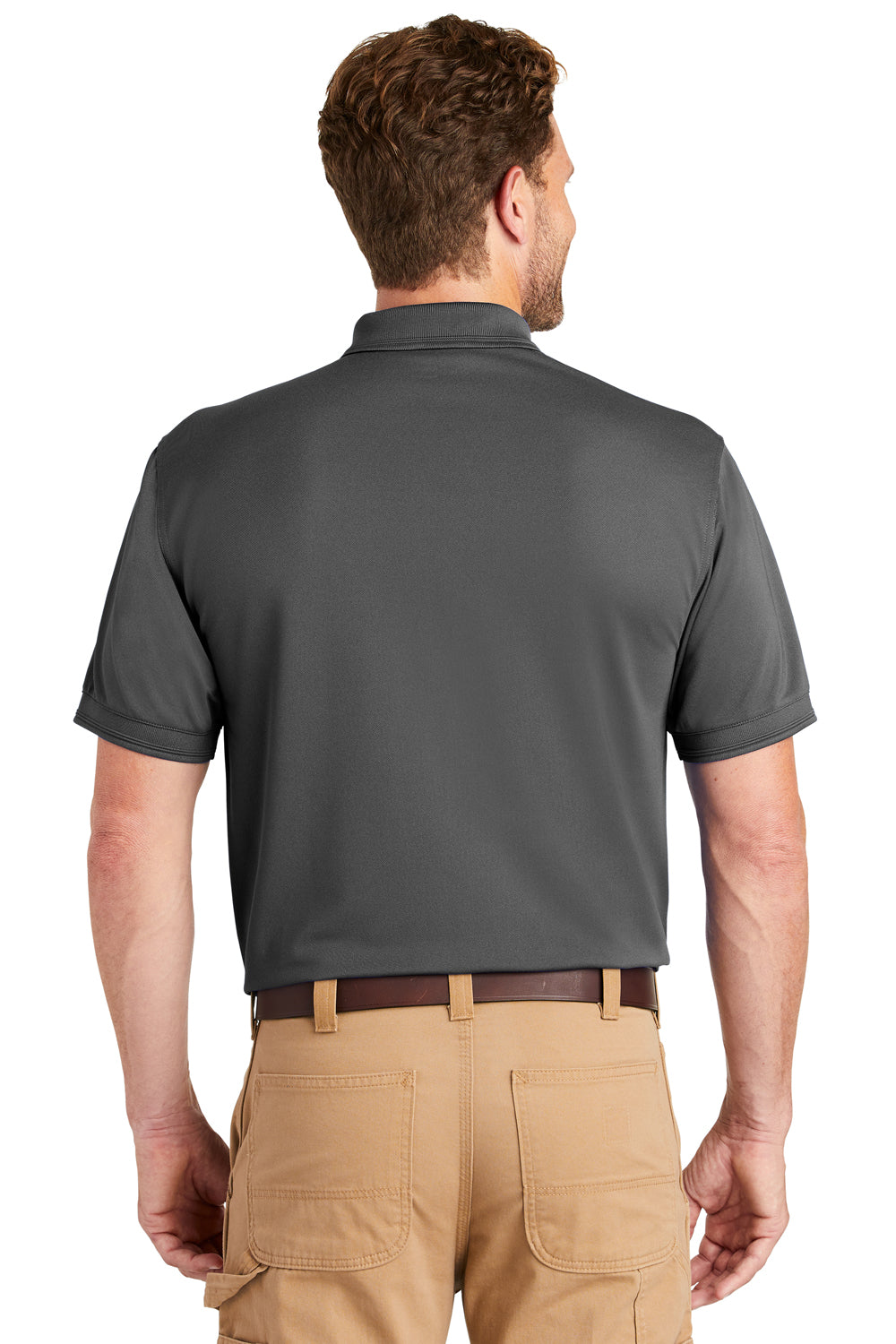 CornerStone CS4020P Mens Industrial Moisture Wicking Short Sleeve Polo Shirt w/ Pocket Charcoal Grey Model Back