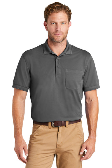 CornerStone CS4020P Mens Industrial Moisture Wicking Short Sleeve Polo Shirt w/ Pocket Charcoal Grey Model Front