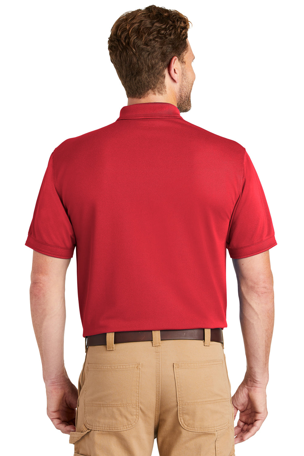 CornerStone CS4020P Mens Industrial Moisture Wicking Short Sleeve Polo Shirt w/ Pocket Red Model Back