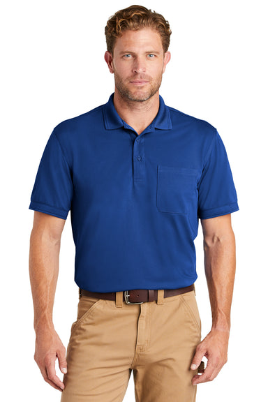 CornerStone CS4020P Mens Industrial Moisture Wicking Short Sleeve Polo Shirt w/ Pocket Royal Blue Model Front