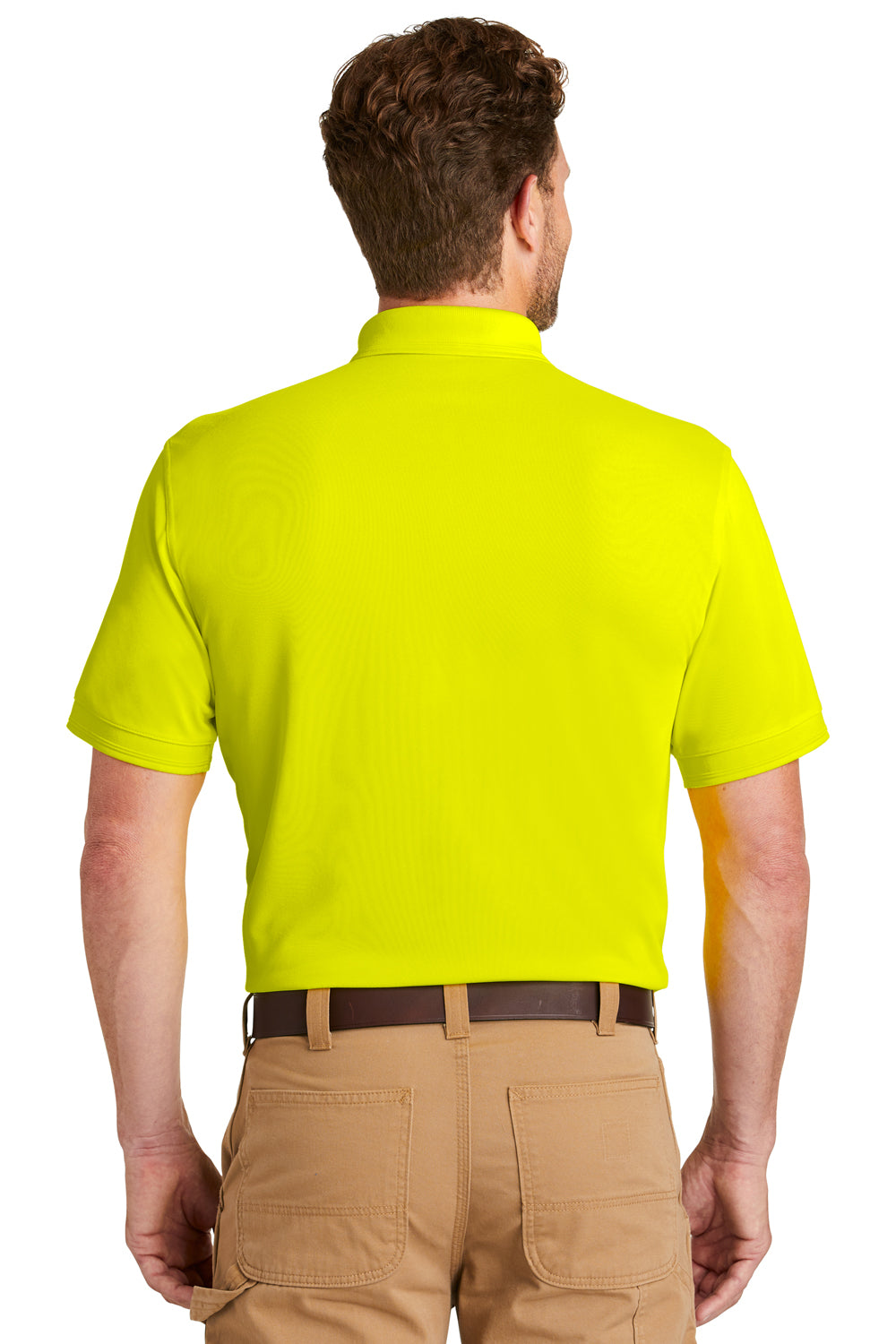 CornerStone CS4020P Mens Industrial Moisture Wicking Short Sleeve Polo Shirt w/ Pocket Safety Yellow Model Back