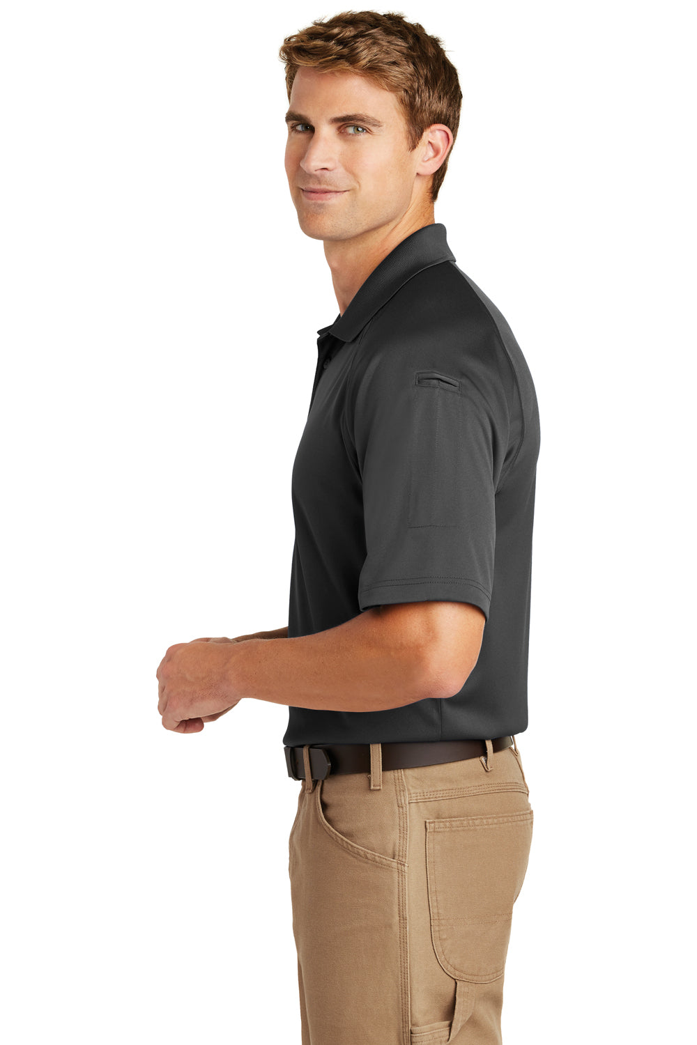 CornerStone CS410/TLCS410 Mens Select Tactical Moisture Wicking Short Sleeve Polo Shirt Charcoal Grey Model Side