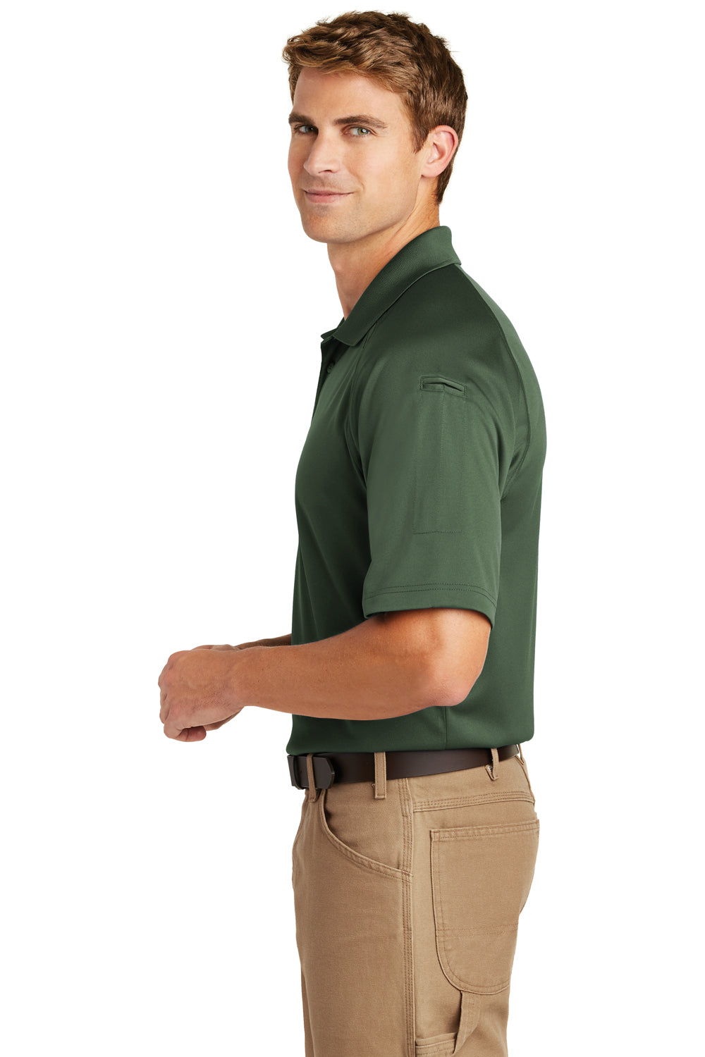 CornerStone CS410/TLCS410 Mens Select Tactical Moisture Wicking Short Sleeve Polo Shirt Dark Green Model Side