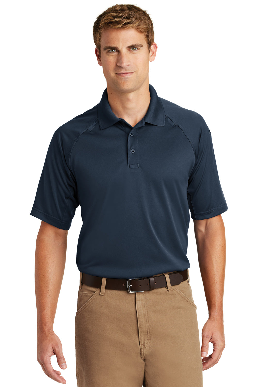 CornerStone CS410/TLCS410 Mens Select Tactical Moisture Wicking Short Sleeve Polo Shirt Dark Navy Blue Model Front