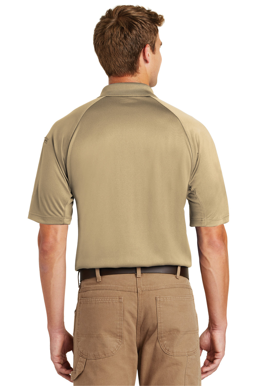 CornerStone CS410/TLCS410 Mens Select Tactical Moisture Wicking Short Sleeve Polo Shirt Tan Model Back